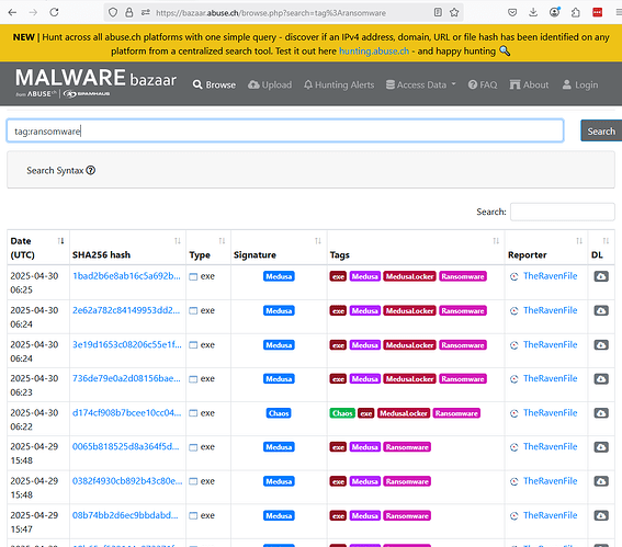 MalwareBazaar Filter Examples