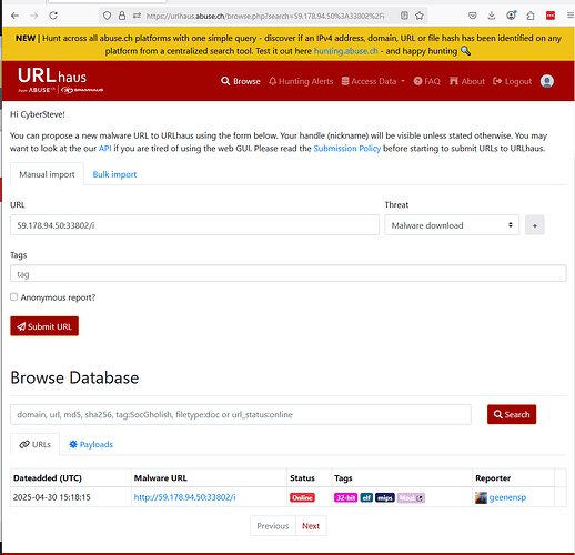 Results for the provided URL search