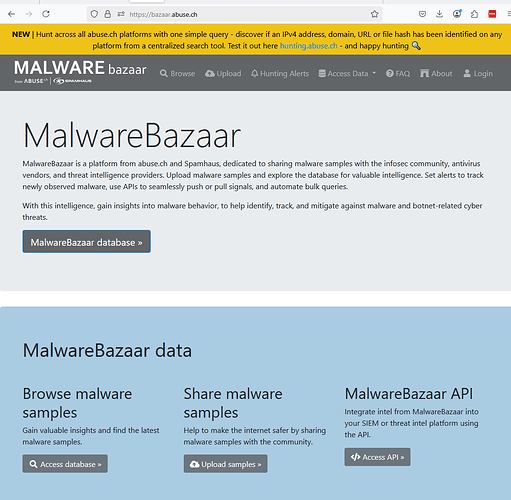 MalwareBazaar Homepage